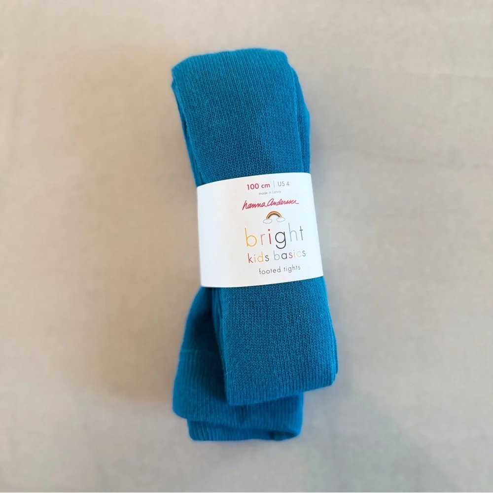 NWT Hanna Andersson Bright Kids Basics Footed Tights – Girls Size 4 Teal
